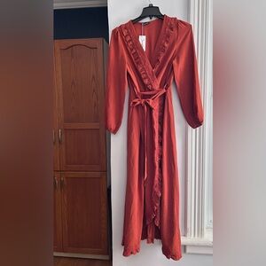 Simplee Rust Long Sleeve Dress